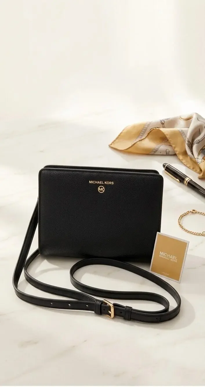 Michael Kors Valerie Small Pebbled Leather Crossbody - Black/Gold